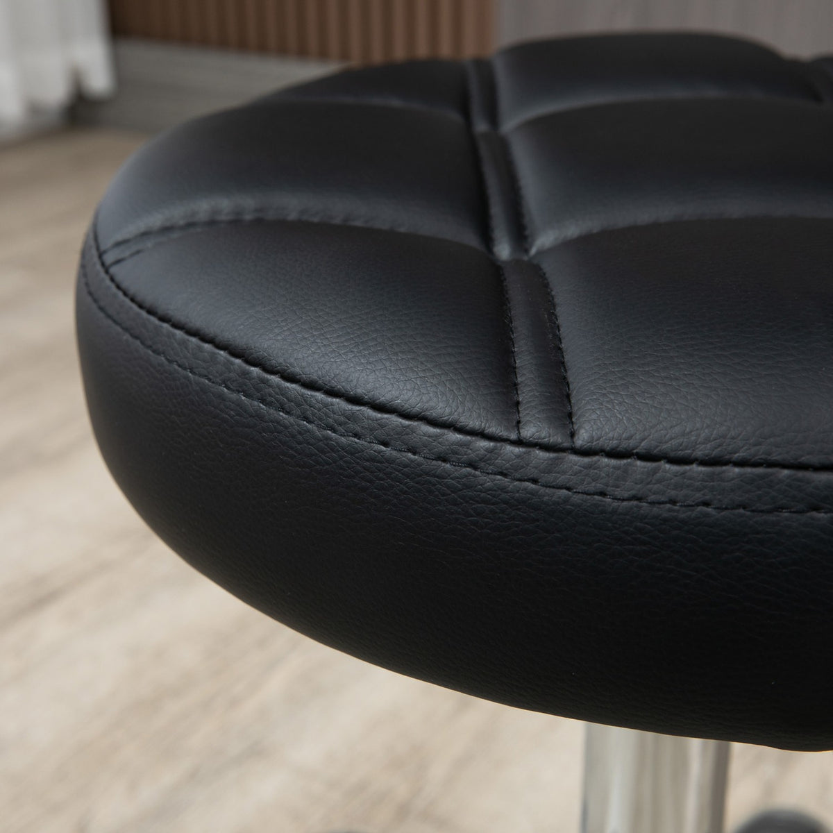 Rolling stool, height-adjustable work stool, rotating salon stool for office, massage, faux leather, black, diameter 35.5 x 51-67 cm
