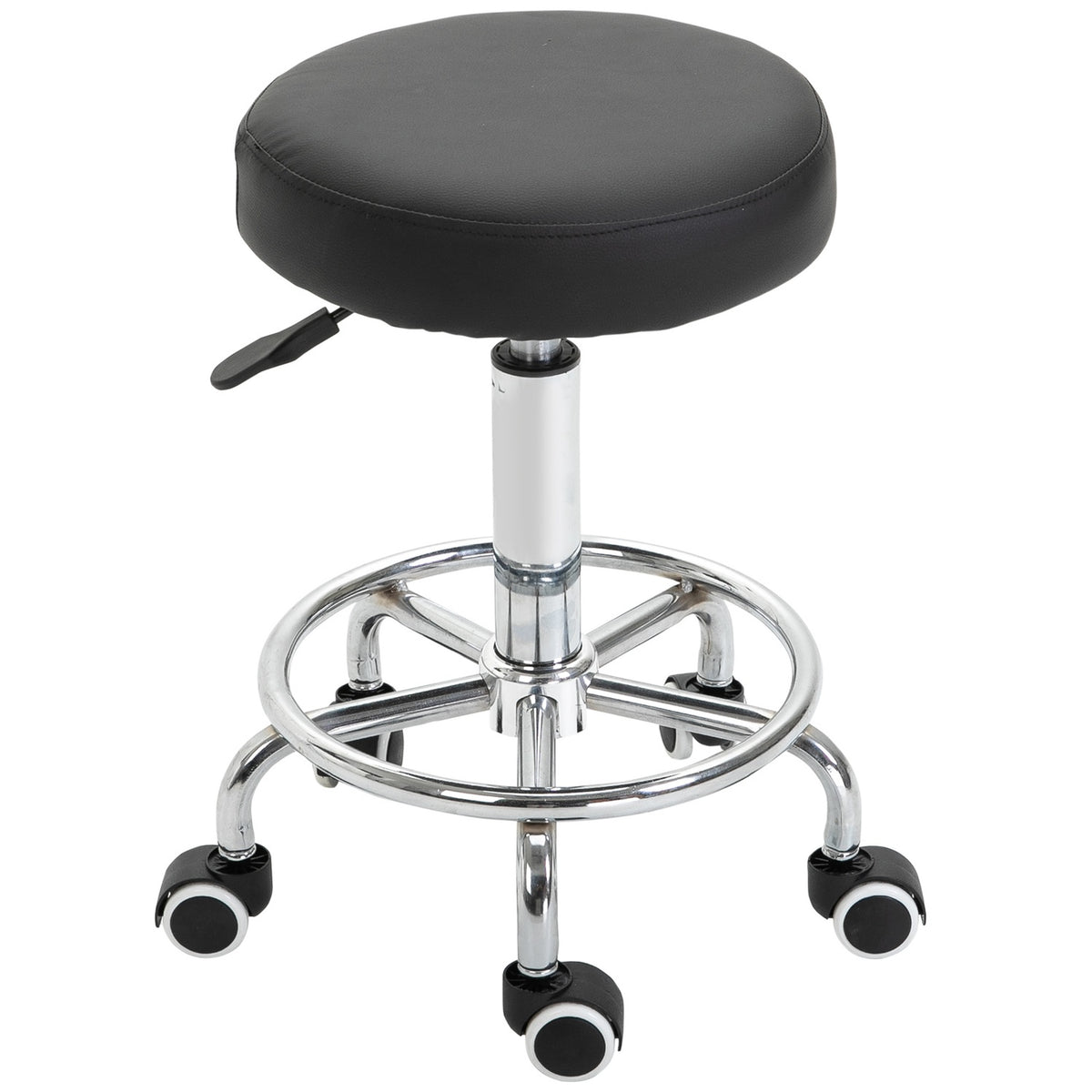 Rolling stool, height-adjustable work stool with foot ring, rotating salon stool, swivel stool with wheels, black, Ø42 x 50-64 cm