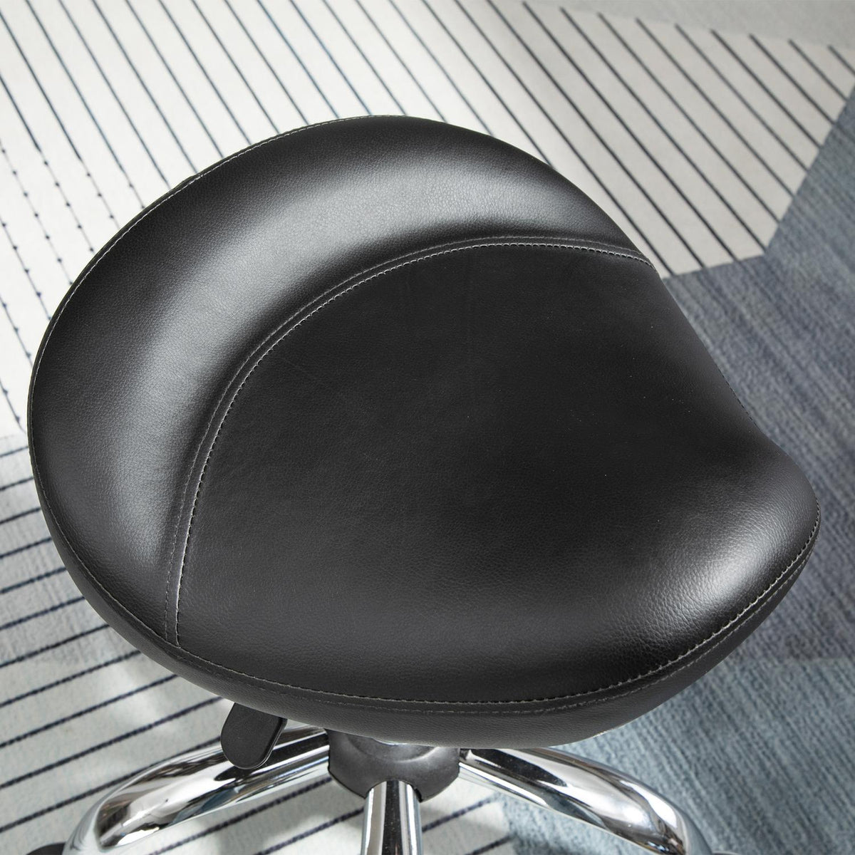 Rolling stool, height-adjustable work stool with wheels, rotating salon stool for massage, faux leather, black, 48 x 48 x 54-69 cm