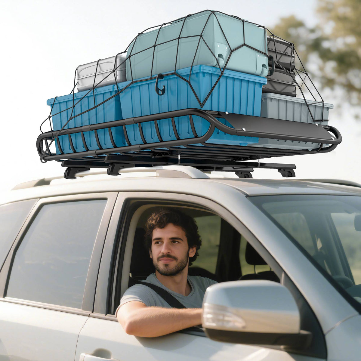 Roof Cargo Basket, 116x92 cm, 150 kg Capacity, Metal