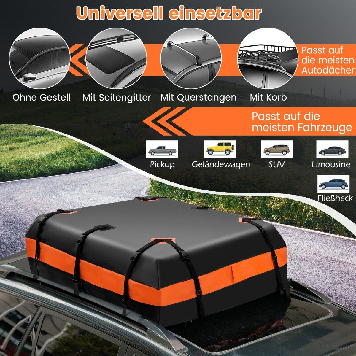 Roof luggage bag for all vehicles Roof box with 450 L capacity