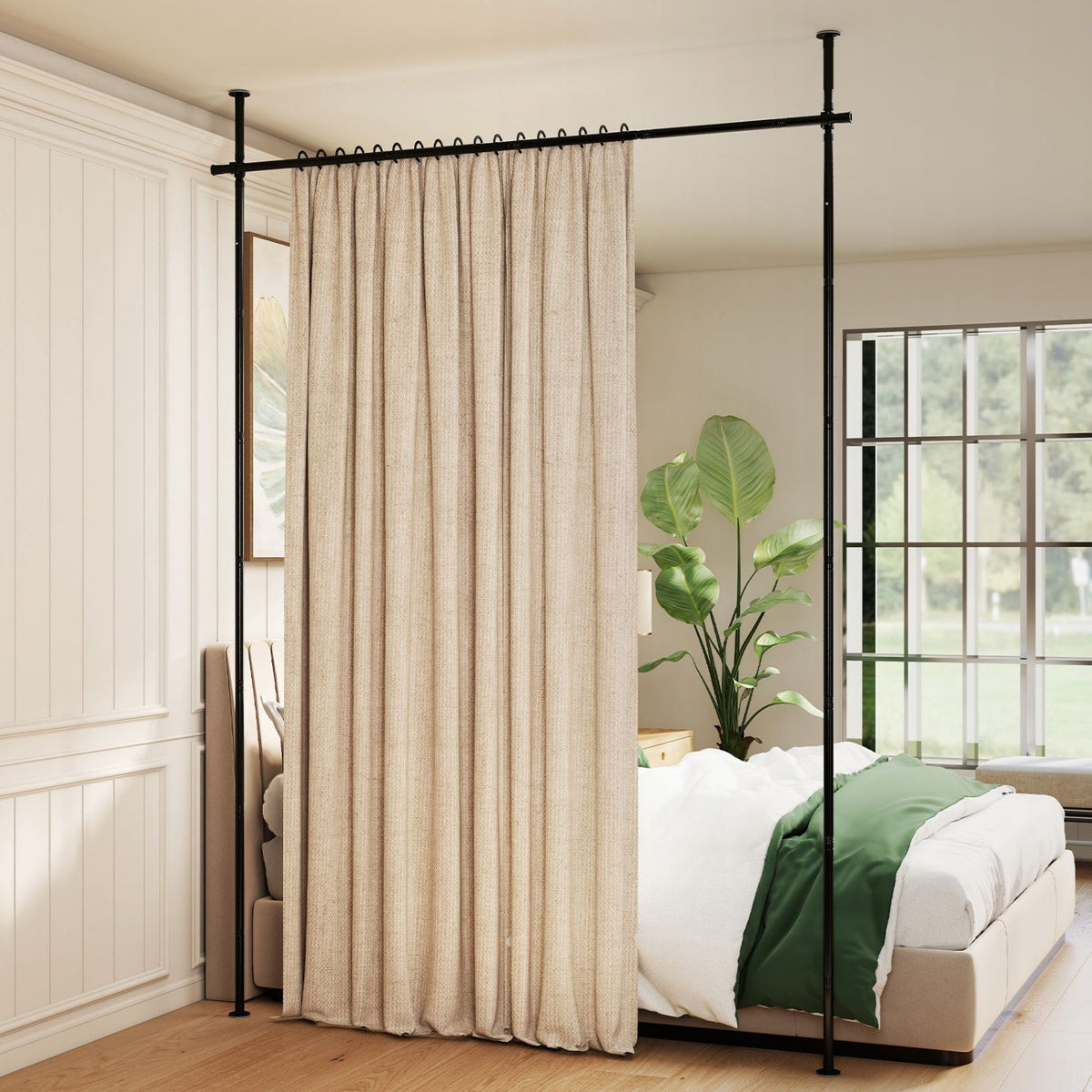 Room Divider Curtain Rod, Adjustable Tension, Black