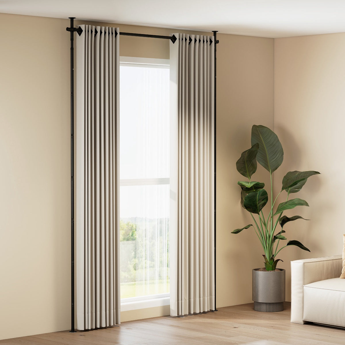 Room Divider Curtain Rod, Adjustable Tension, Black