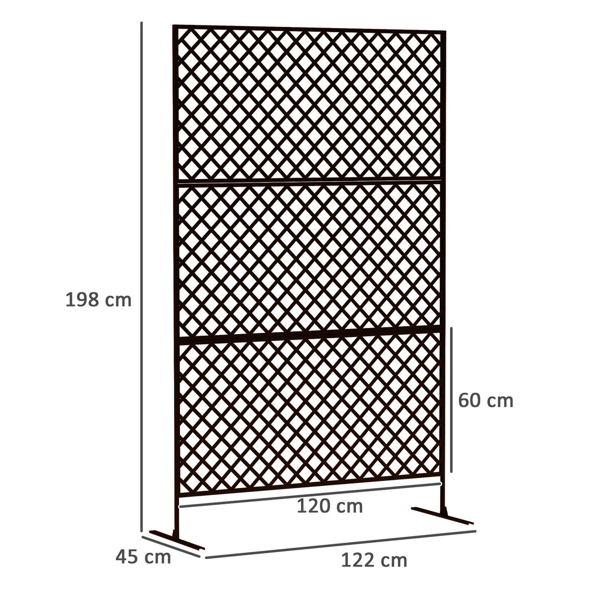 Room divider 3-part 122 x 198 cm free-standing screen in grid, partition 3-piece privacy screen made of steel, outdoor room divider privacy screen partition for garden, balcony, terrace, black