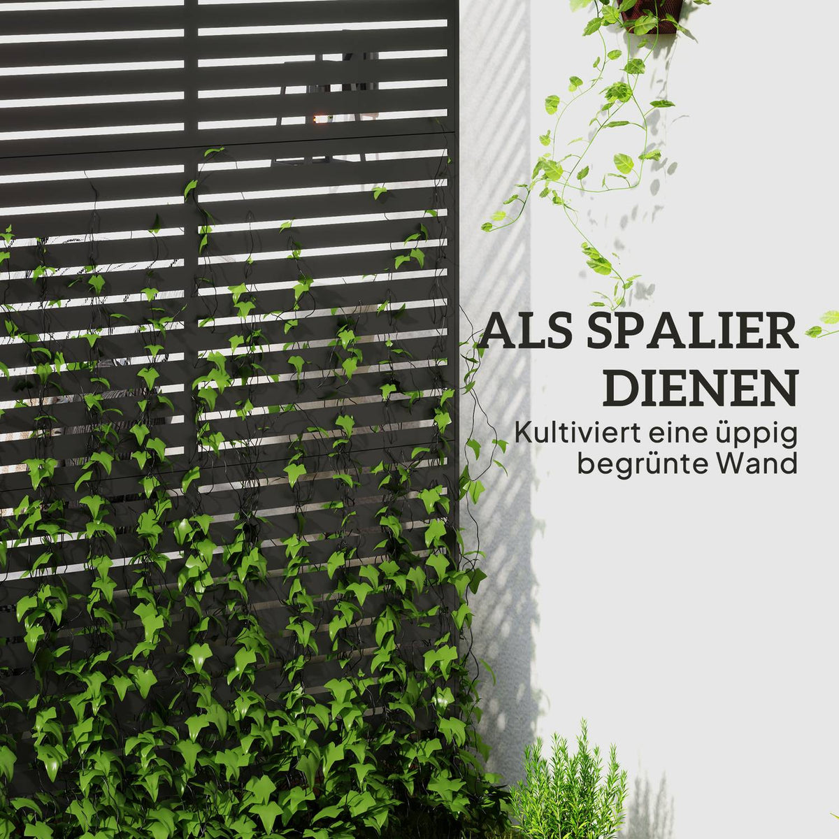 Room divider, 3 parts, 122 x 198 cm, free-standing screen in slats, partition wall, 3-piece privacy screen made of steel, outdoor room divider, privacy screen, partition for garden, balcony, terrace, black