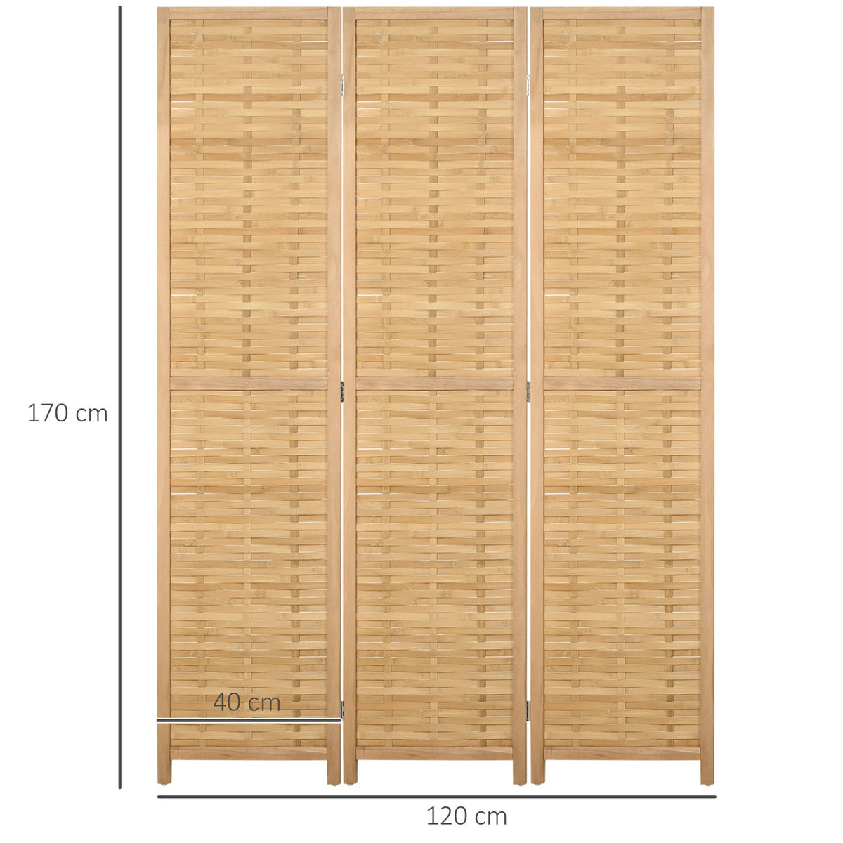 Room divider screen, 3-part, foldable privacy screen made of bamboo, 120x170cm, for living room or bedroom, natural