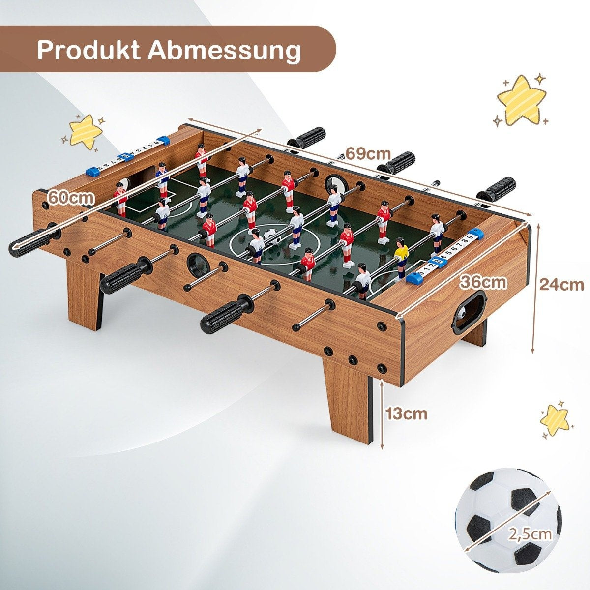Room-sized football table Space-saving football table with robust handle 69 x 36 x 24 cm natural