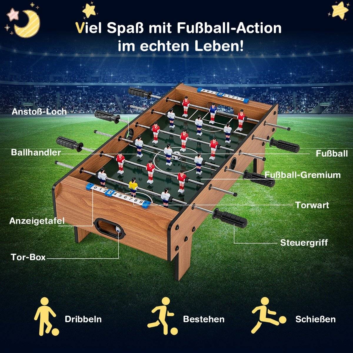 Room-sized football table Space-saving football table with robust handle 69 x 36 x 24 cm natural
