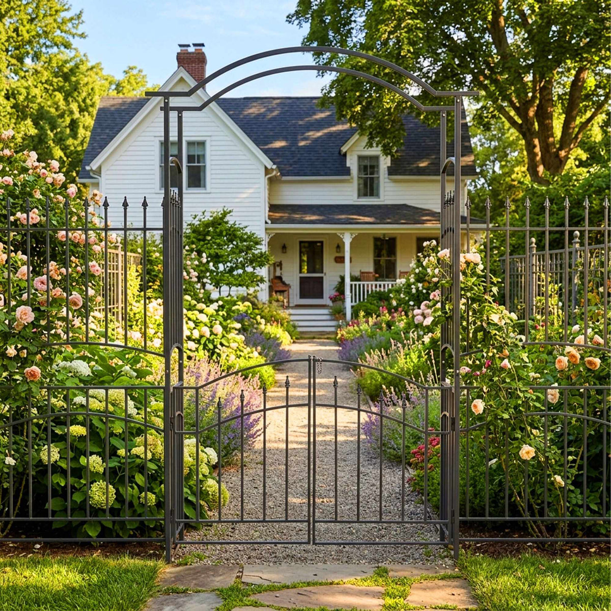Rose Arbor With Double Gate – Black Metal Garden Trellis