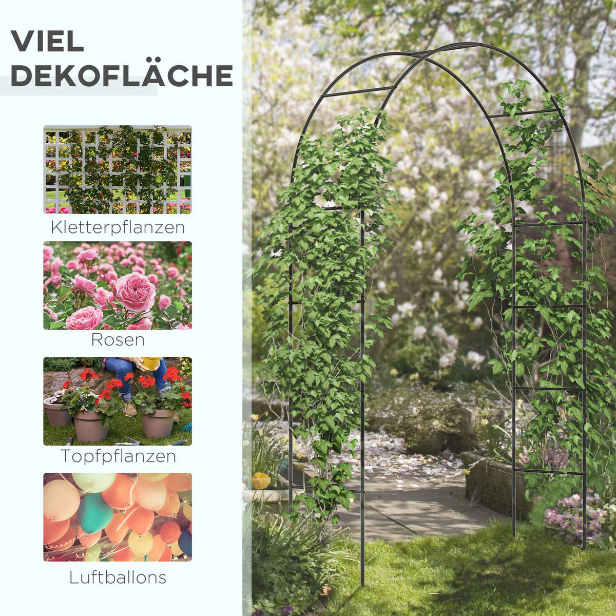 Rose Arch Metal Arch Garden Arch Climbing Plants Black 140 X 40 X 240 Cm