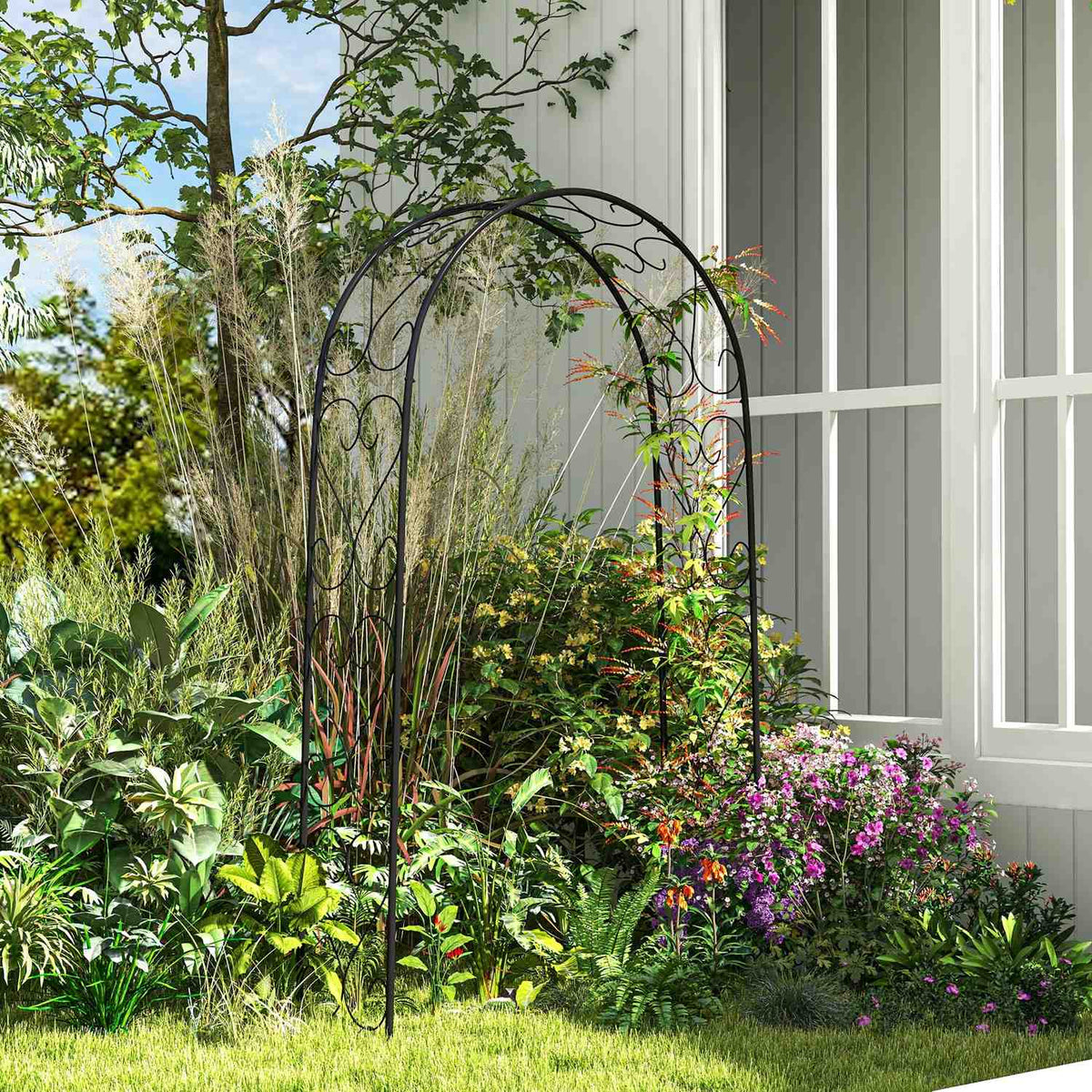 Rose Arch Steel Arch Garden Arch For Climbing Plants 125 X 37 X 230 Cm Trellis Garden Decoration Black