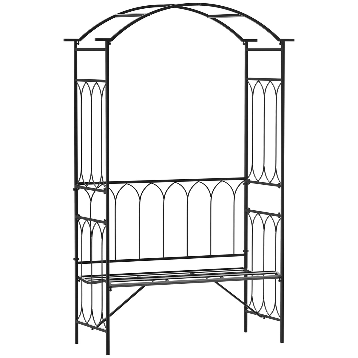 Rose Arch With Bench, Rose Bench, Arbor Bench, Philosopher'S Bench, Trellis, Garden Bench, Metal, Black, 115 X 50 X 203 Cm