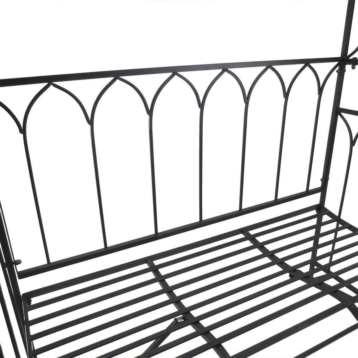 Rose Arch With Bench, Rose Bench, Arbor Bench, Philosopher'S Bench, Trellis, Garden Bench, Metal, Black, 115 X 50 X 203 Cm