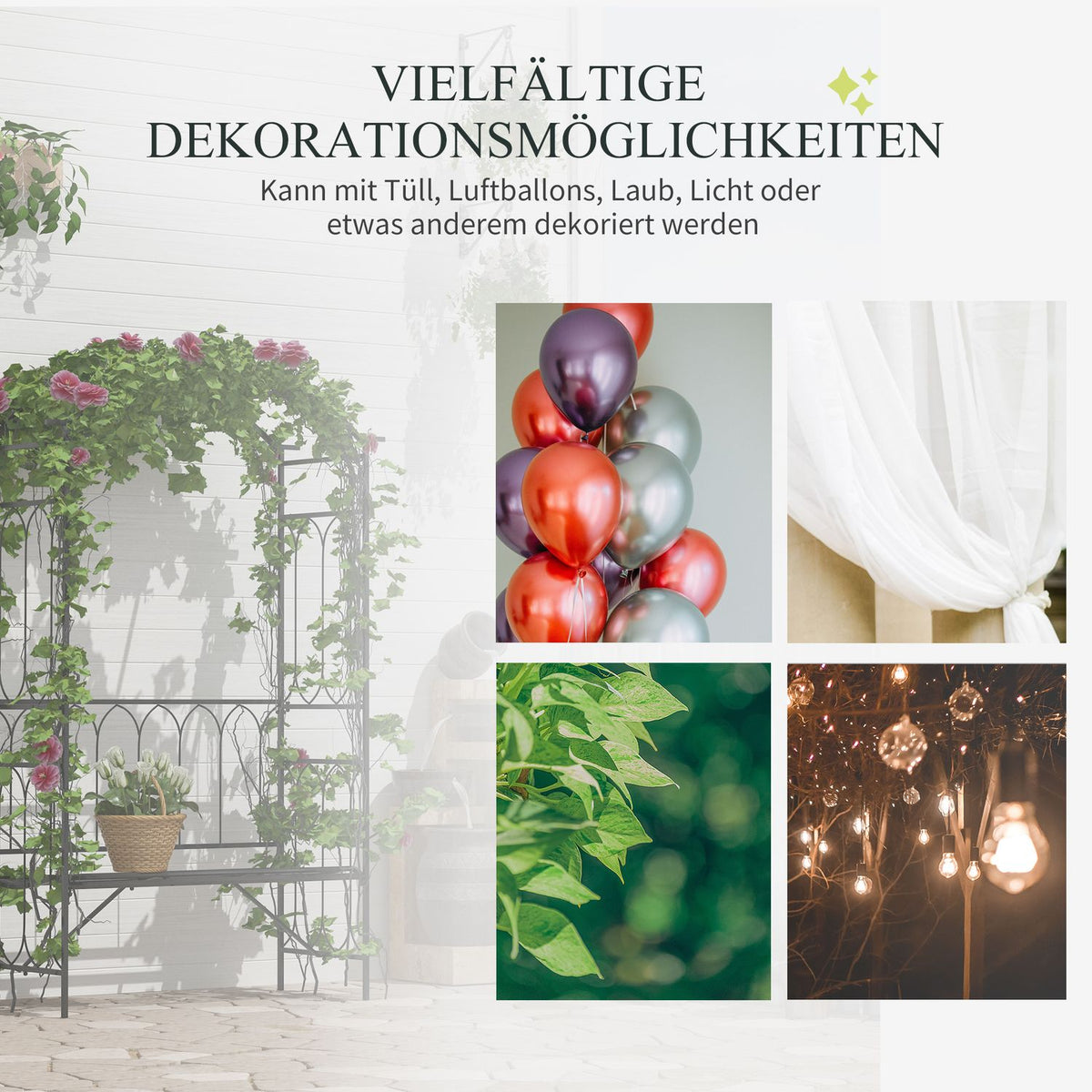 Rose Arch With Bench, Rose Bench, Arbor Bench, Philosopher'S Bench, Trellis, Garden Bench, Metal, Black, 115 X 50 X 203 Cm