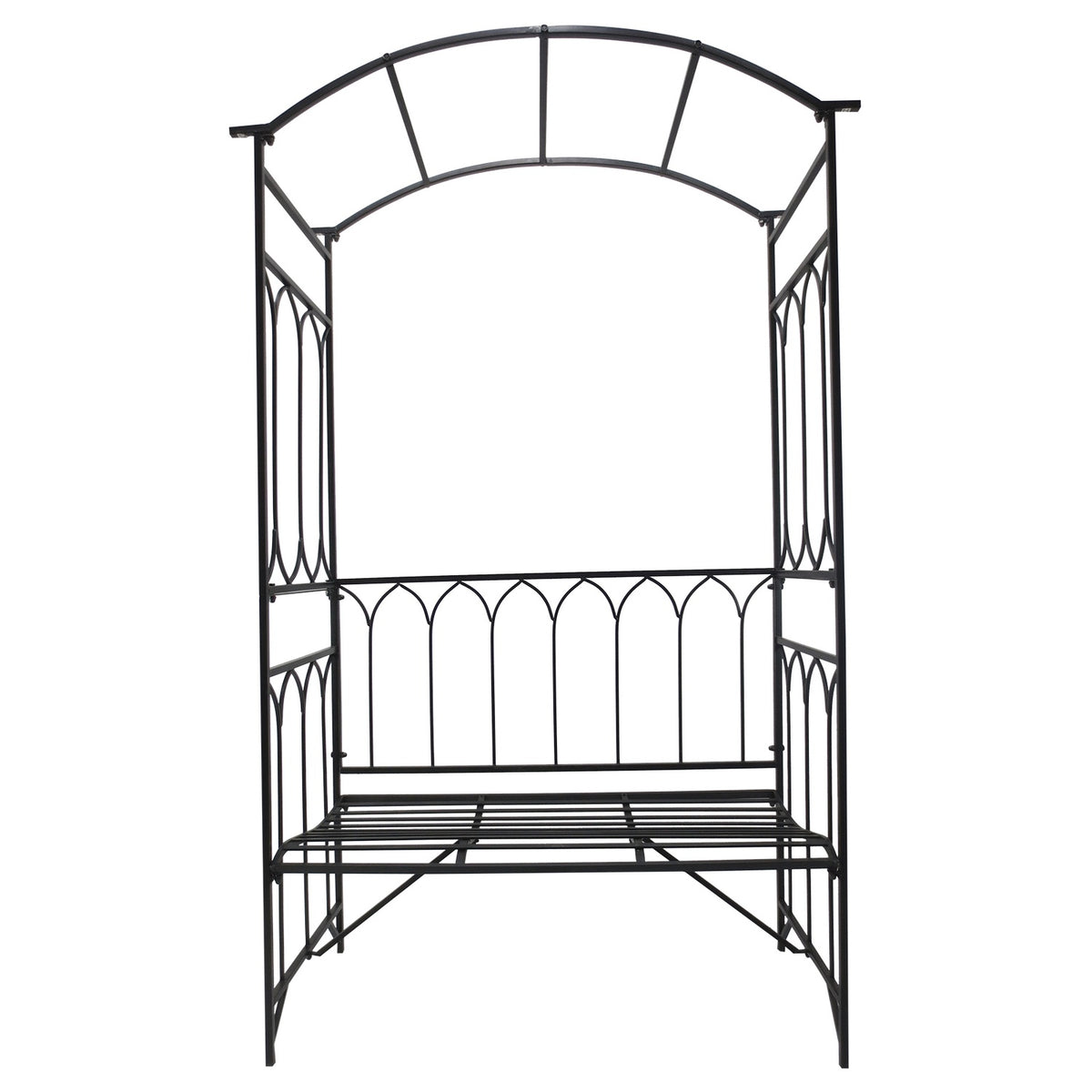 Rose Arch With Bench, Rose Bench, Arbor Bench, Philosopher'S Bench, Trellis, Garden Bench, Metal, Black, 115 X 50 X 203 Cm