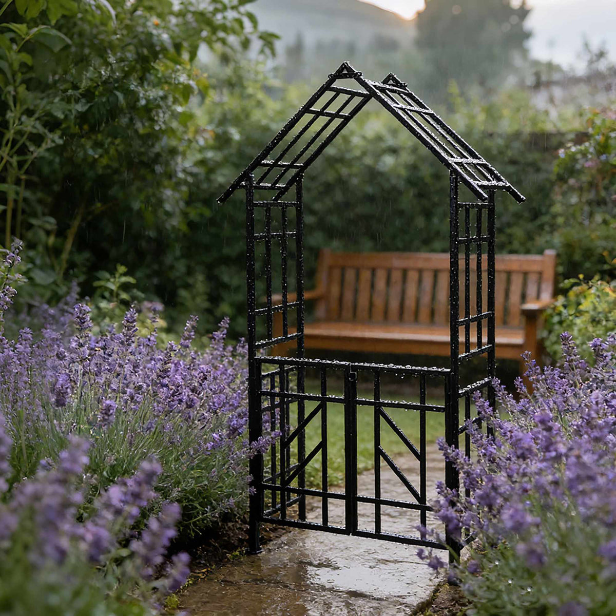 Rose Arch With Double Gate – Lockable Pointed Roof