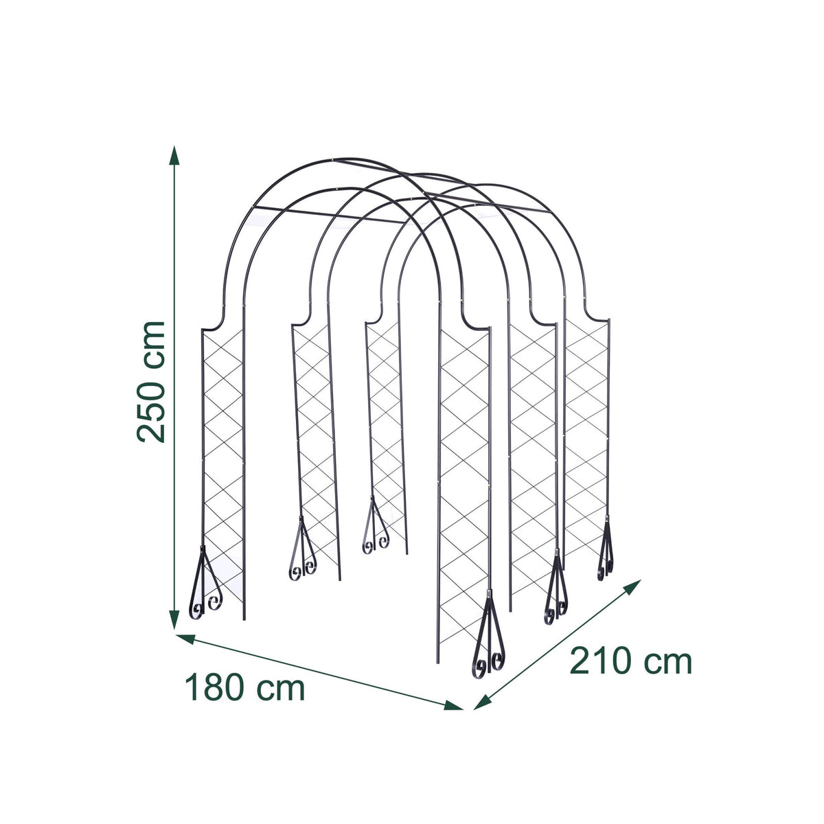 Rose Trellis Garden Arch, Black Metal, 3-Arch Design