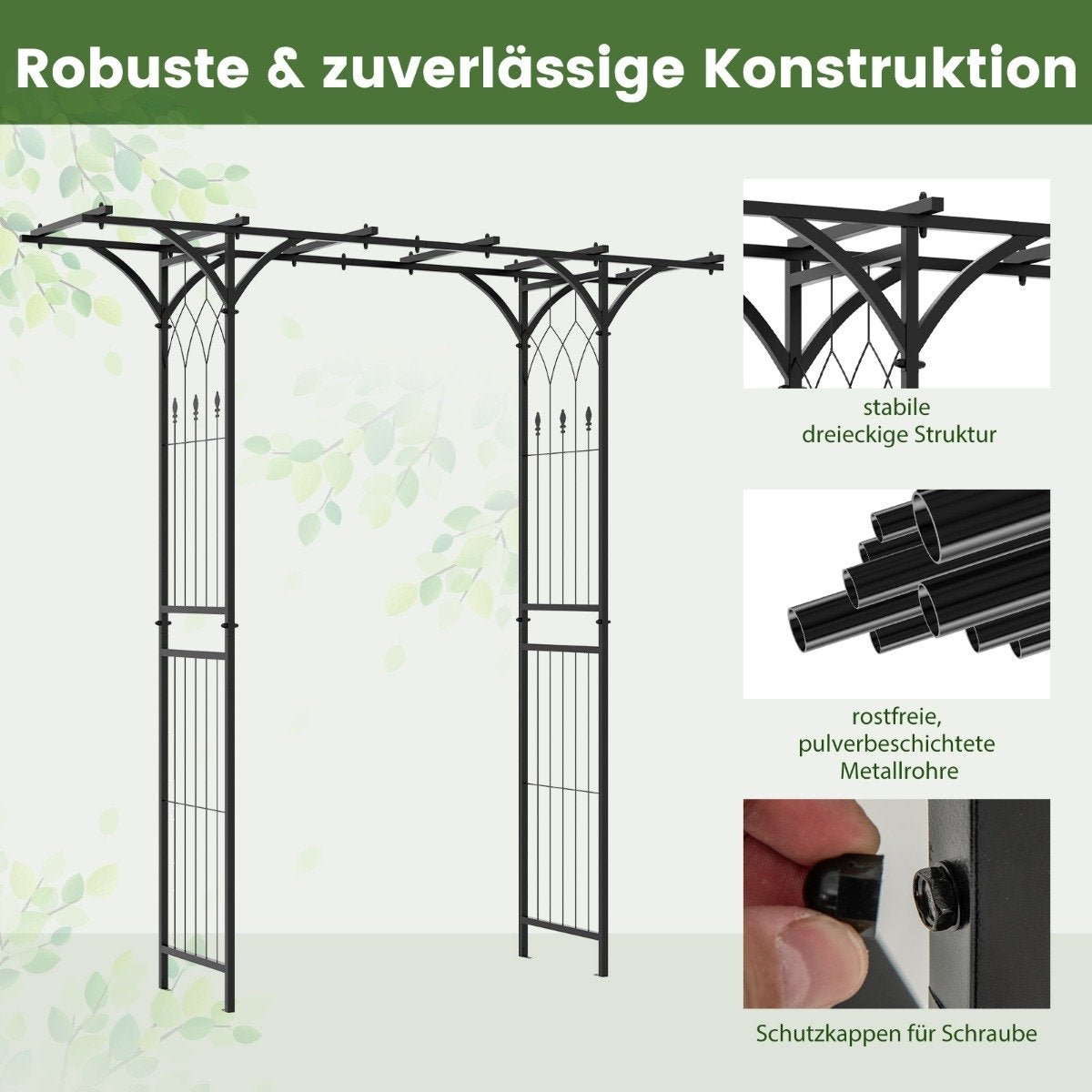 Rose arch metal garden arch for climbing plants archway garden 200 x 52 x 206 cm black