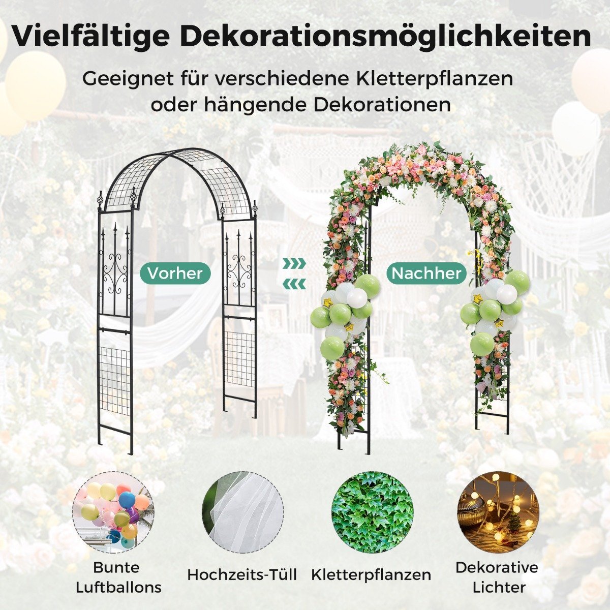 Rose arch metal garden arch for climbing plants trellis arch for backyard wedding party 143 x 40 x 234 cm