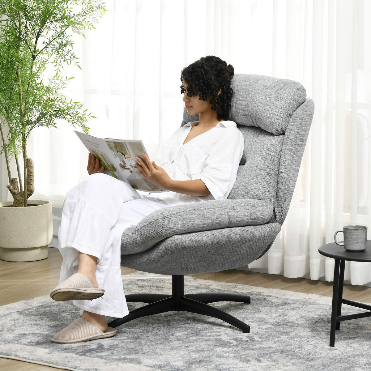 Rotatable armchair, lounge chair with water-repellent chenille look, padded relaxation chair with integrated armrest, for living room