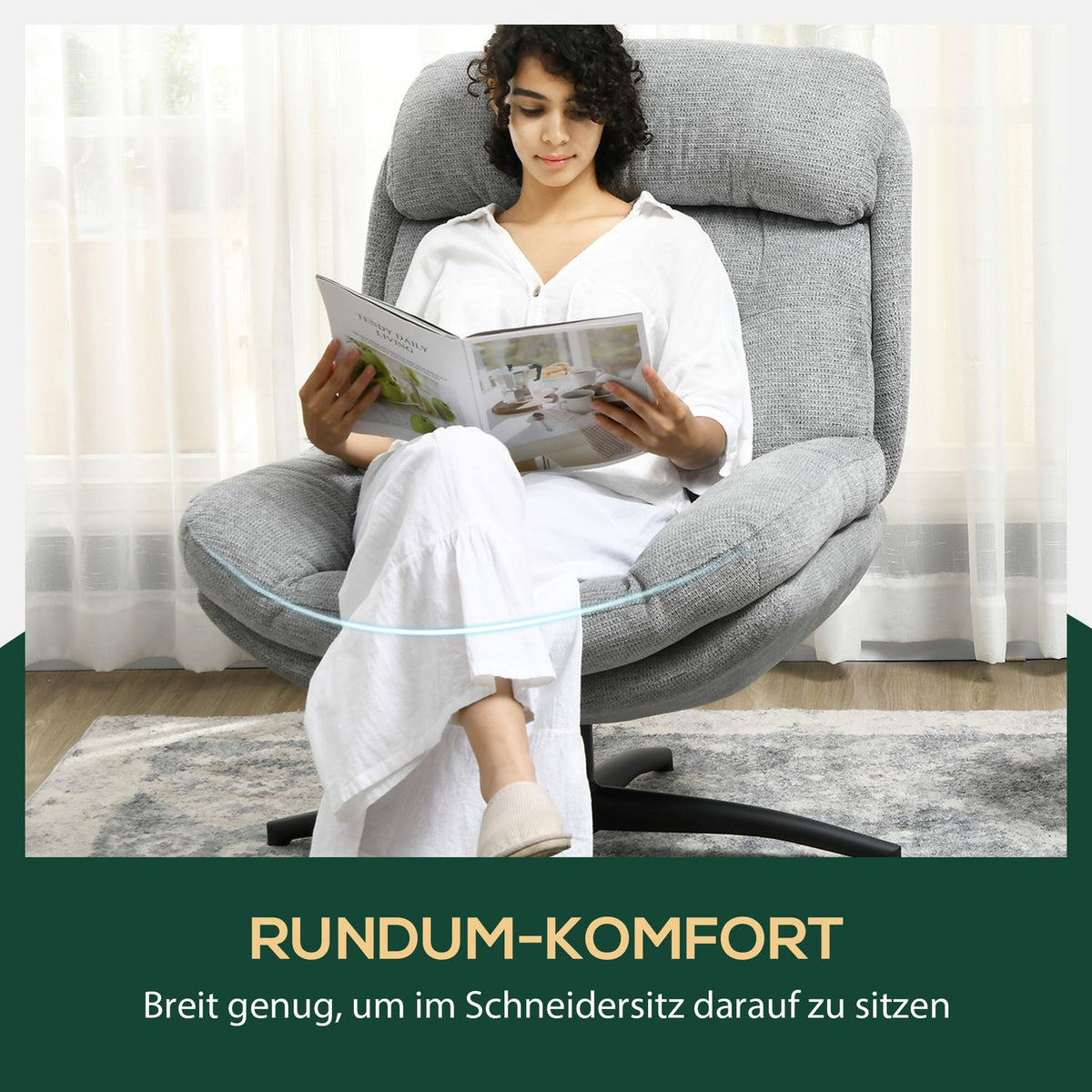 Rotatable armchair, lounge chair with water-repellent chenille look, padded relaxation chair with integrated armrest, for living room