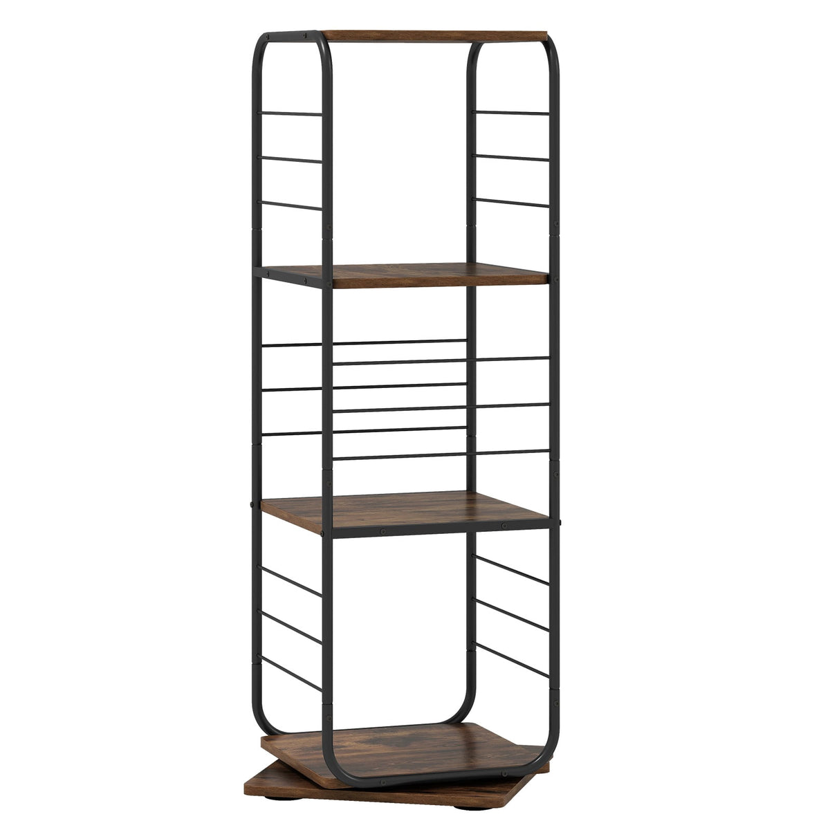 Rotating 4-Tier Bookshelf, 360 Metal Frame, Rustic Brown