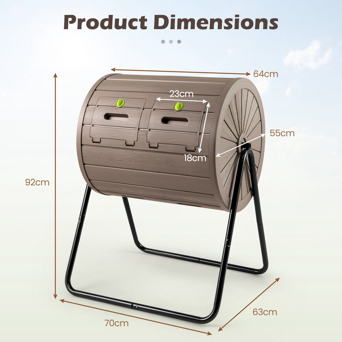 Rotating Compost Tumbler, 142L Dual Chamber, Lockable Doors