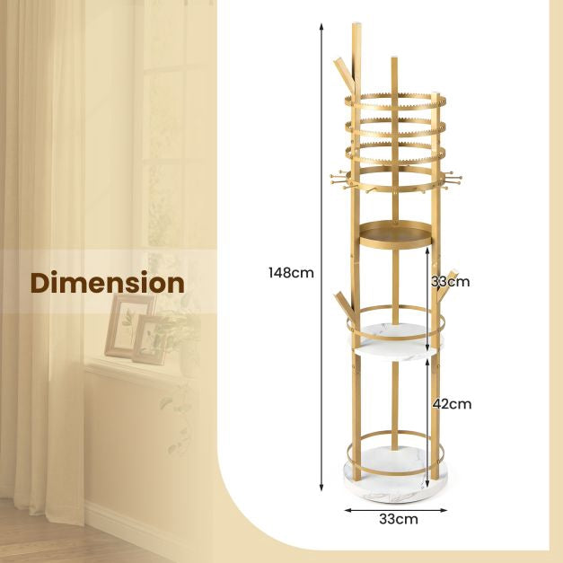 Rotating Jewelry Organizer Stand, 360 Swivel, Hooks, Shelves