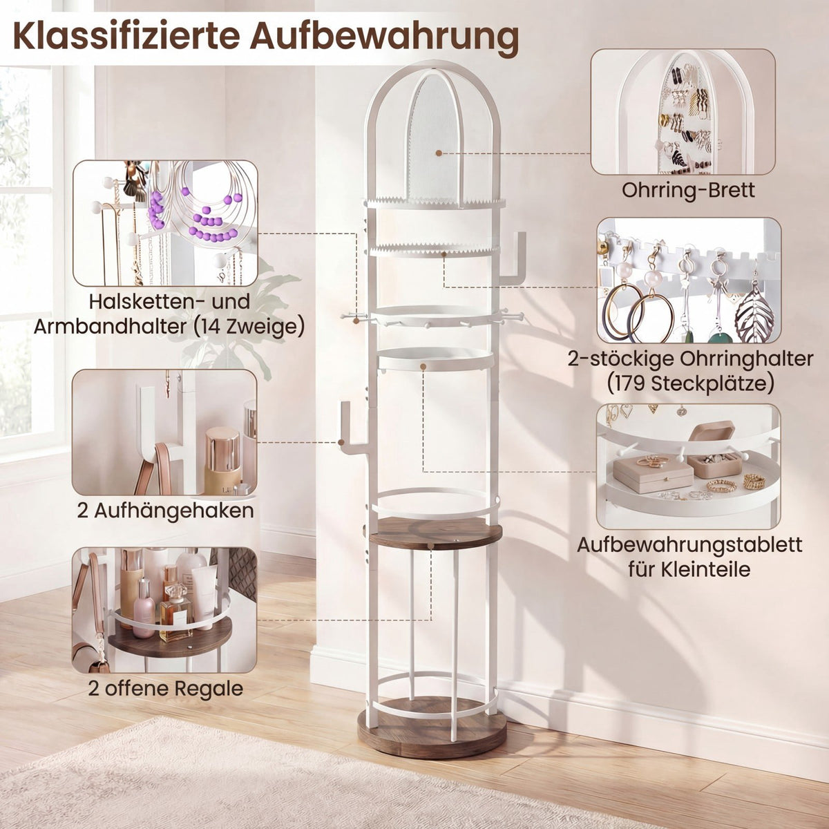 Rotating Jewelry Organizer with Earring & Necklace Holders
