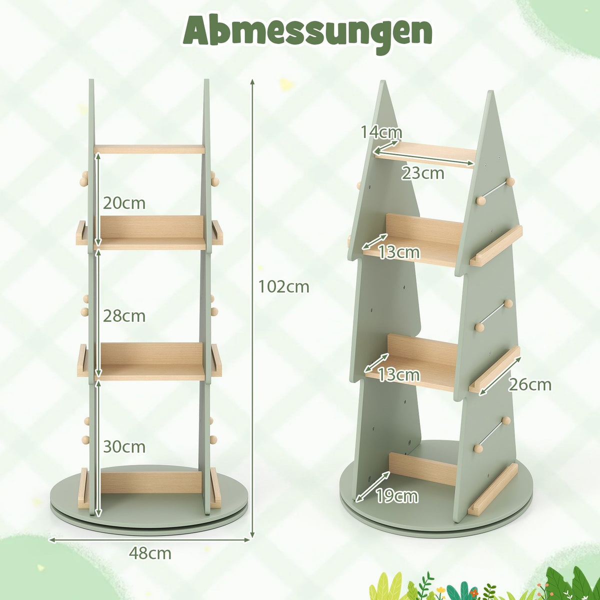 Rotating Kids Bookshelf – Tree Design, 4-Tier, 360° Access