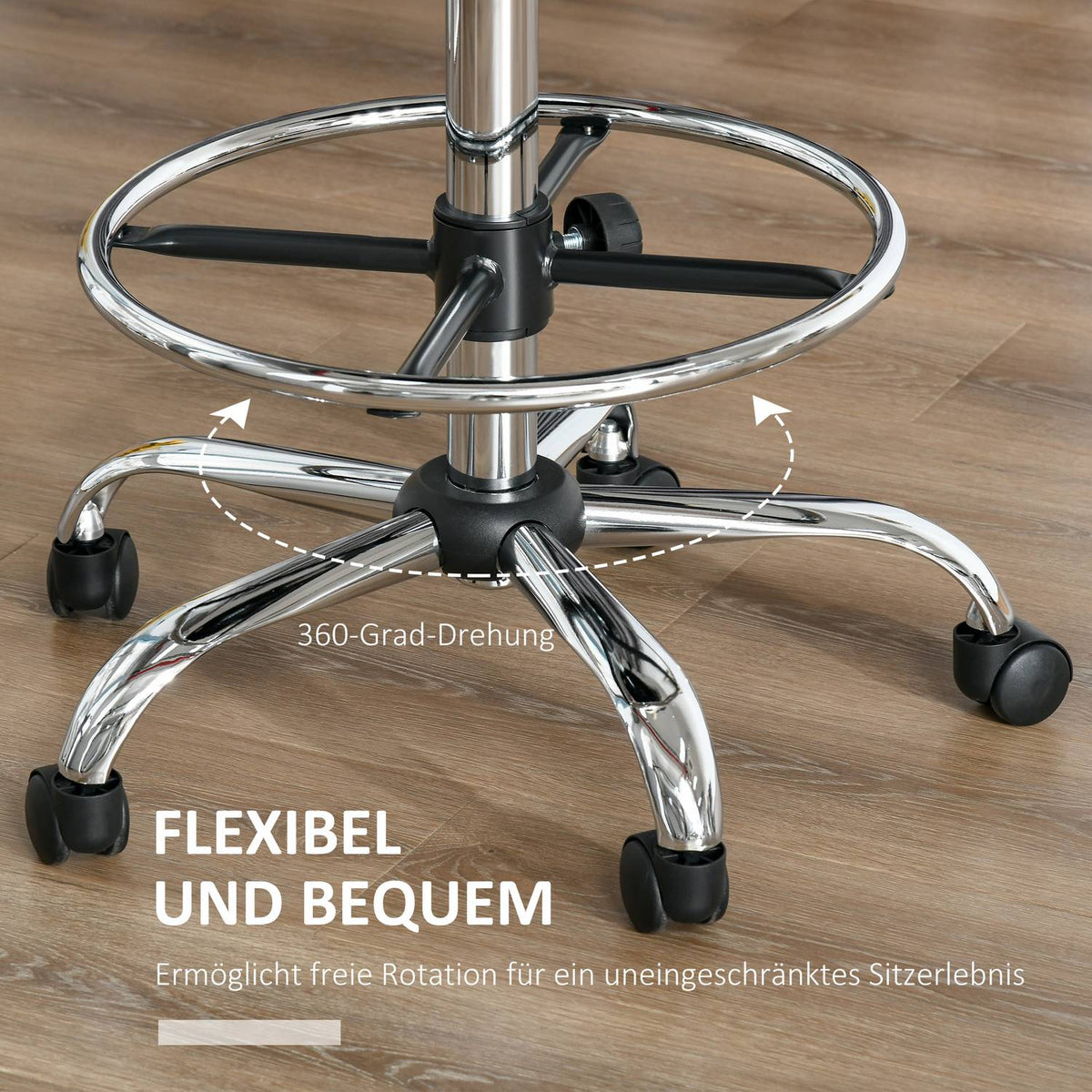 Rotating bar stool work stool with backrest, height adjustable, PU, beige, 56x57x104-127cm
