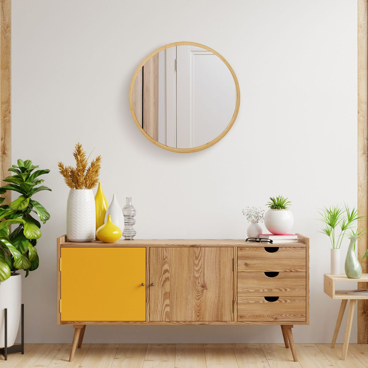 Round Bamboo Wall Mirror 61 cm