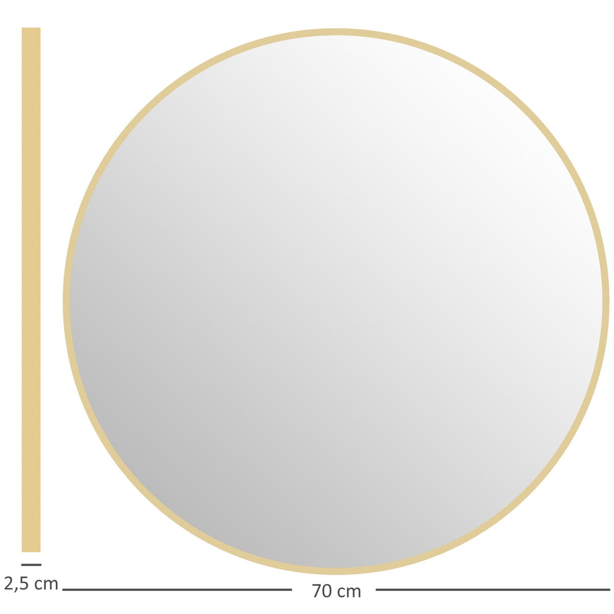 Round Bathroom Mirror, 70x70 cm, Gold Frame, Safety Glass
