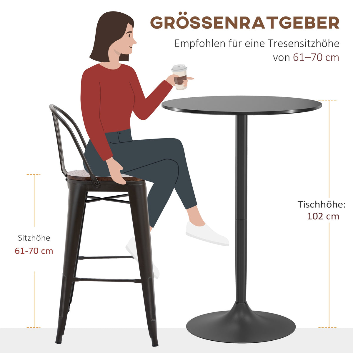Round Black Bar Table, MDF & Steel, Ø70 x 102 cm