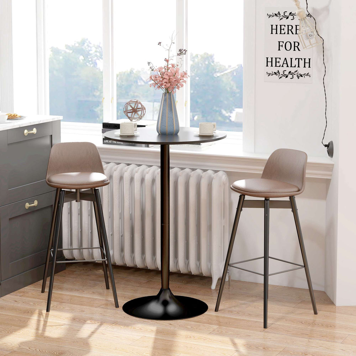 Round Black Bar Table, MDF & Steel, Ø70 x 102 cm