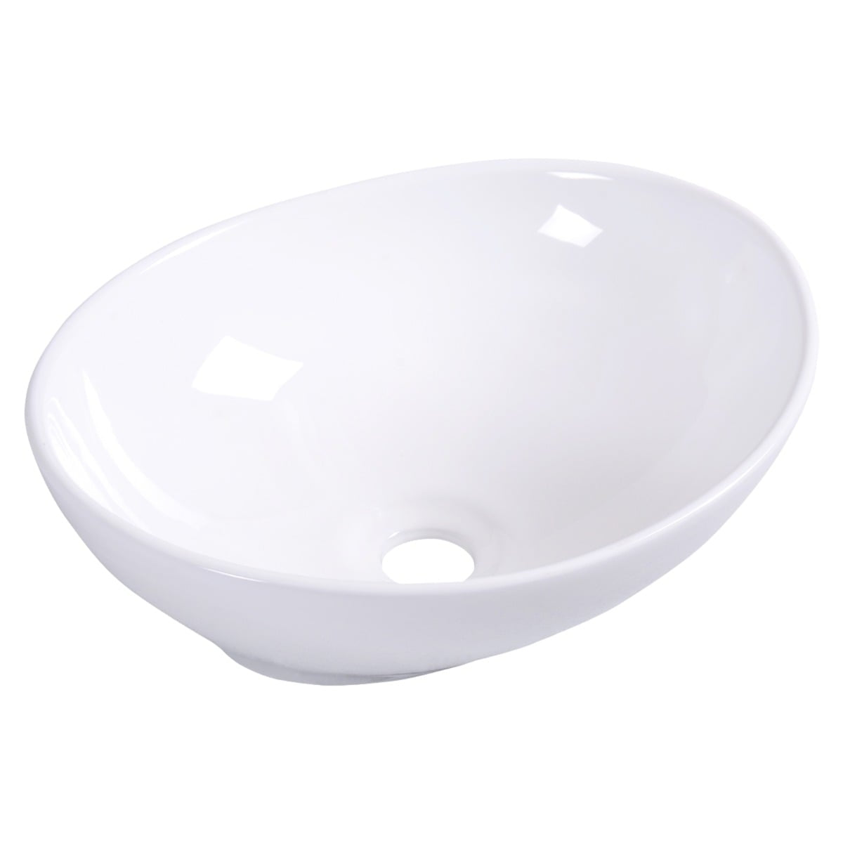 Round Ceramic Countertop Basin, White, Pop-Up Drain