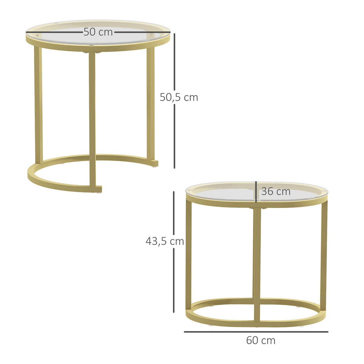 Round Coffee Table Set of 2 Stackable Side Tables with Steel Frame, Living Room Table Coffee Table for Living Room Bedroom Gold
