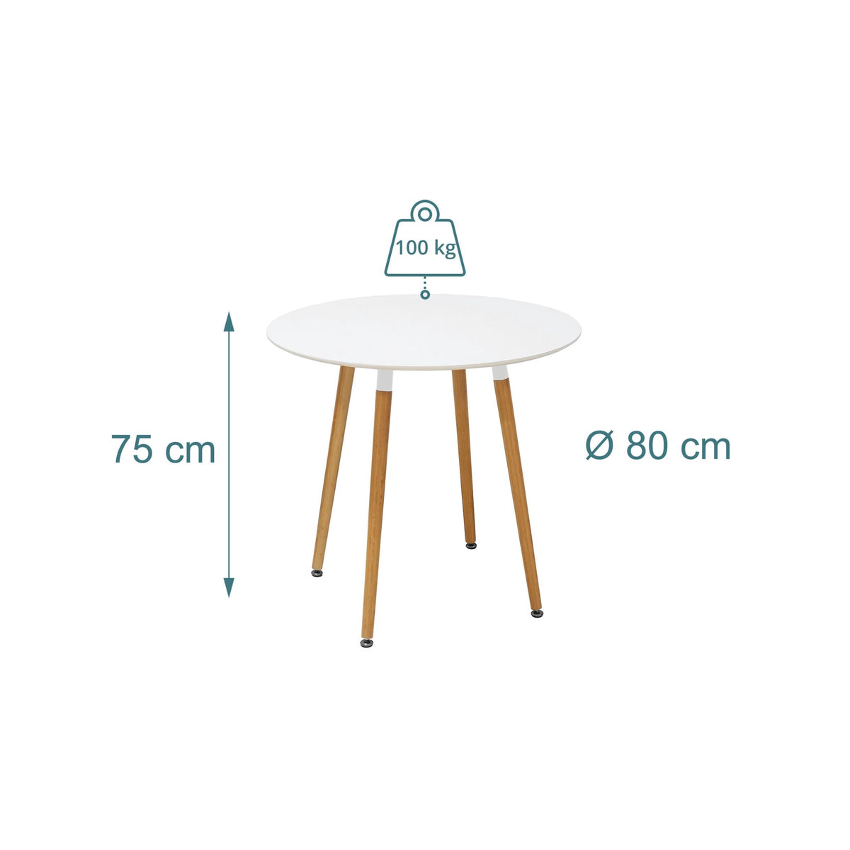 Round Dining Table, Bamboo Legs, Seats 4