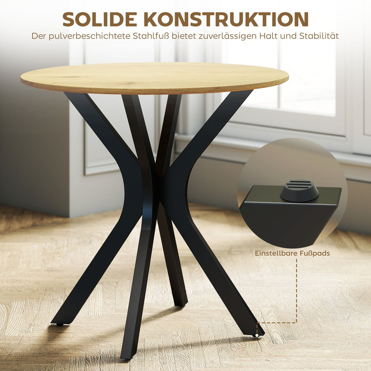 Round Dining Table, Modern Design, 78x78x75 cm, Natural Wood