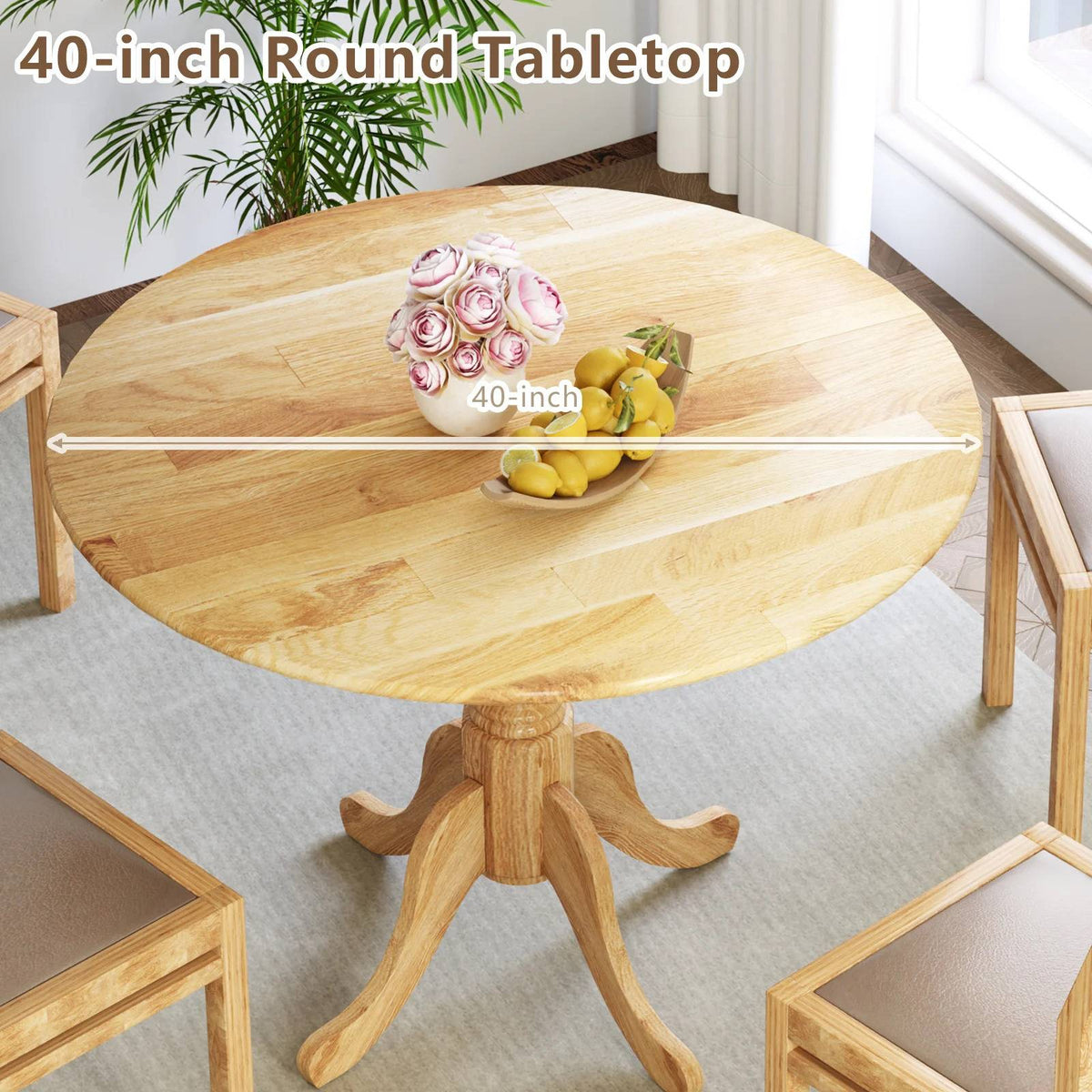 Round Dining Table, Rubber Wood, 40-Inch, Seats 4