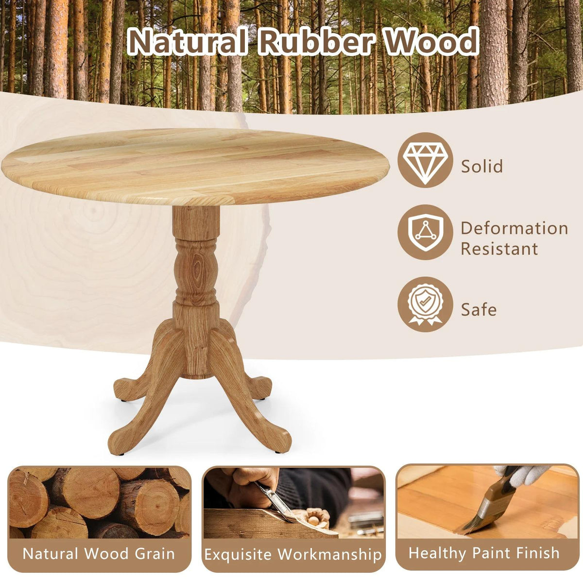 Round Dining Table, Rubber Wood, 40-Inch, Seats 4