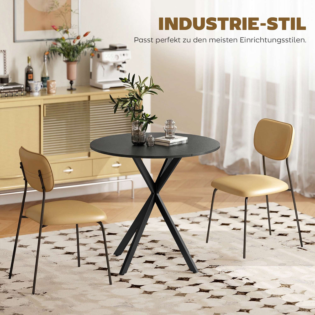 Round Dining Table, Wood Look, 80 cm, Adjustable Feet