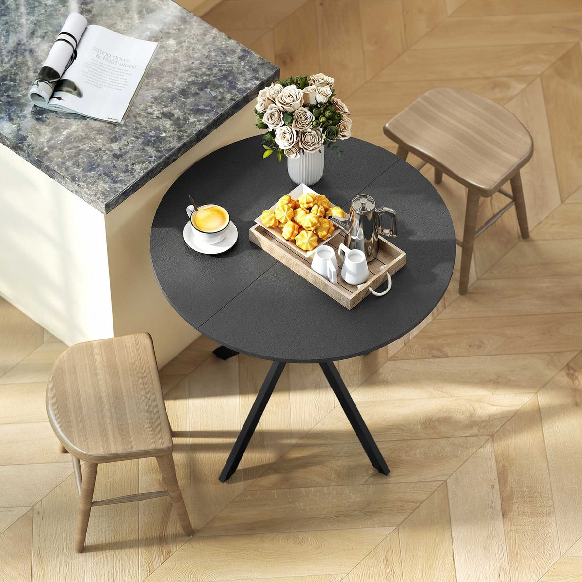 Round Dining Table, Wood Look, 80 cm, Adjustable Feet