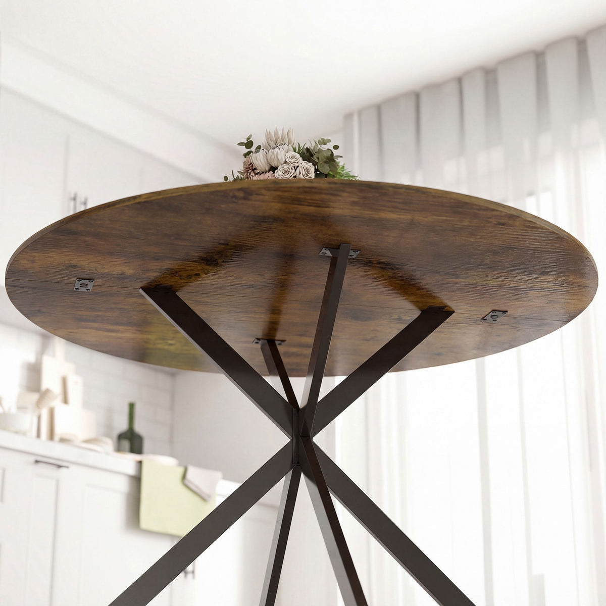 Round Dining Table, Wood Look, Seats 4, Adjustable Feet