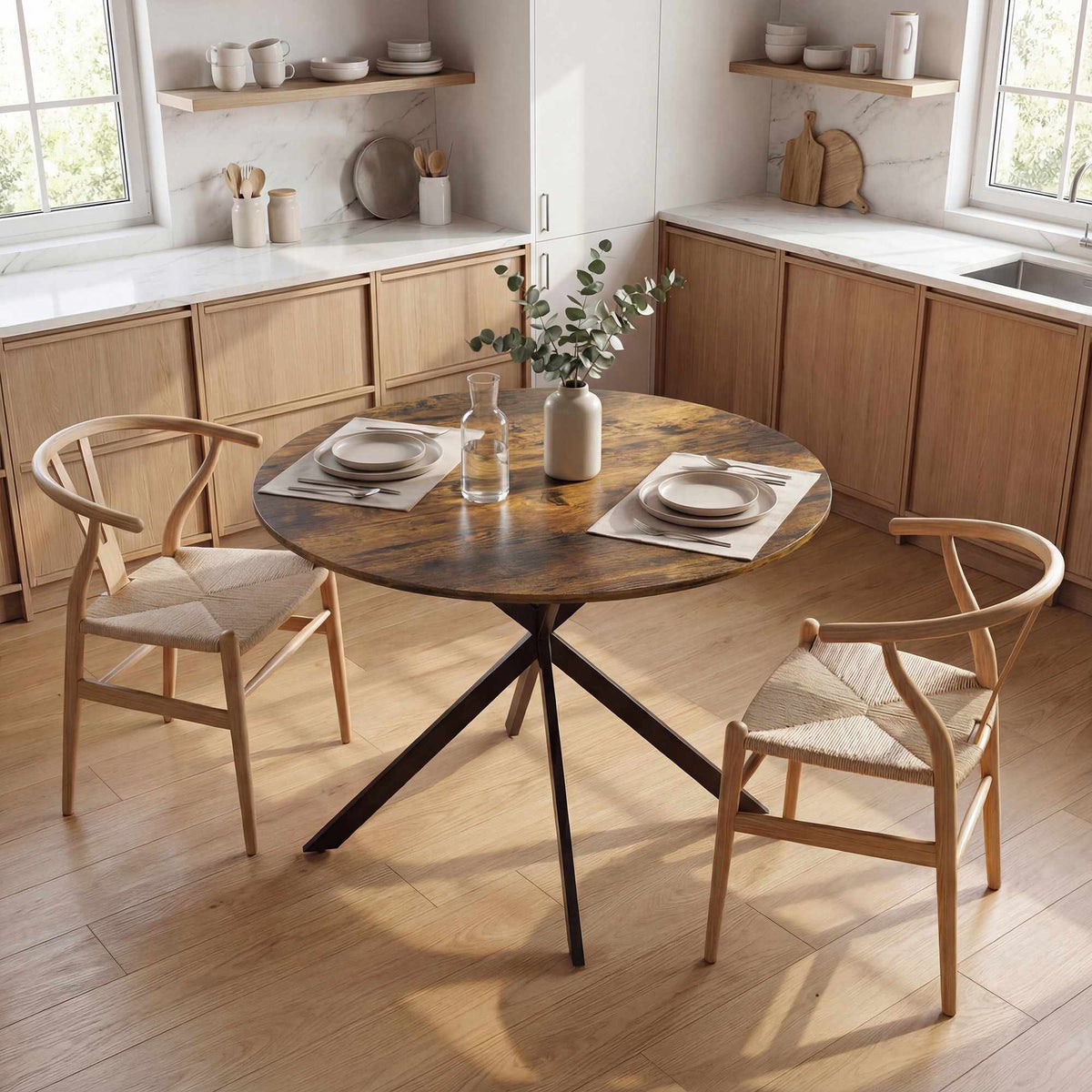 Round Dining Table, Wood-Look Surface, Seats 4, Ø100 cm