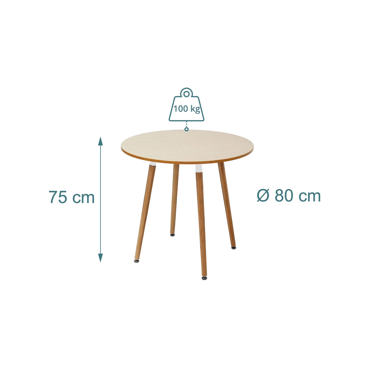Round Dining Table with Bamboo Legs – Seats 4