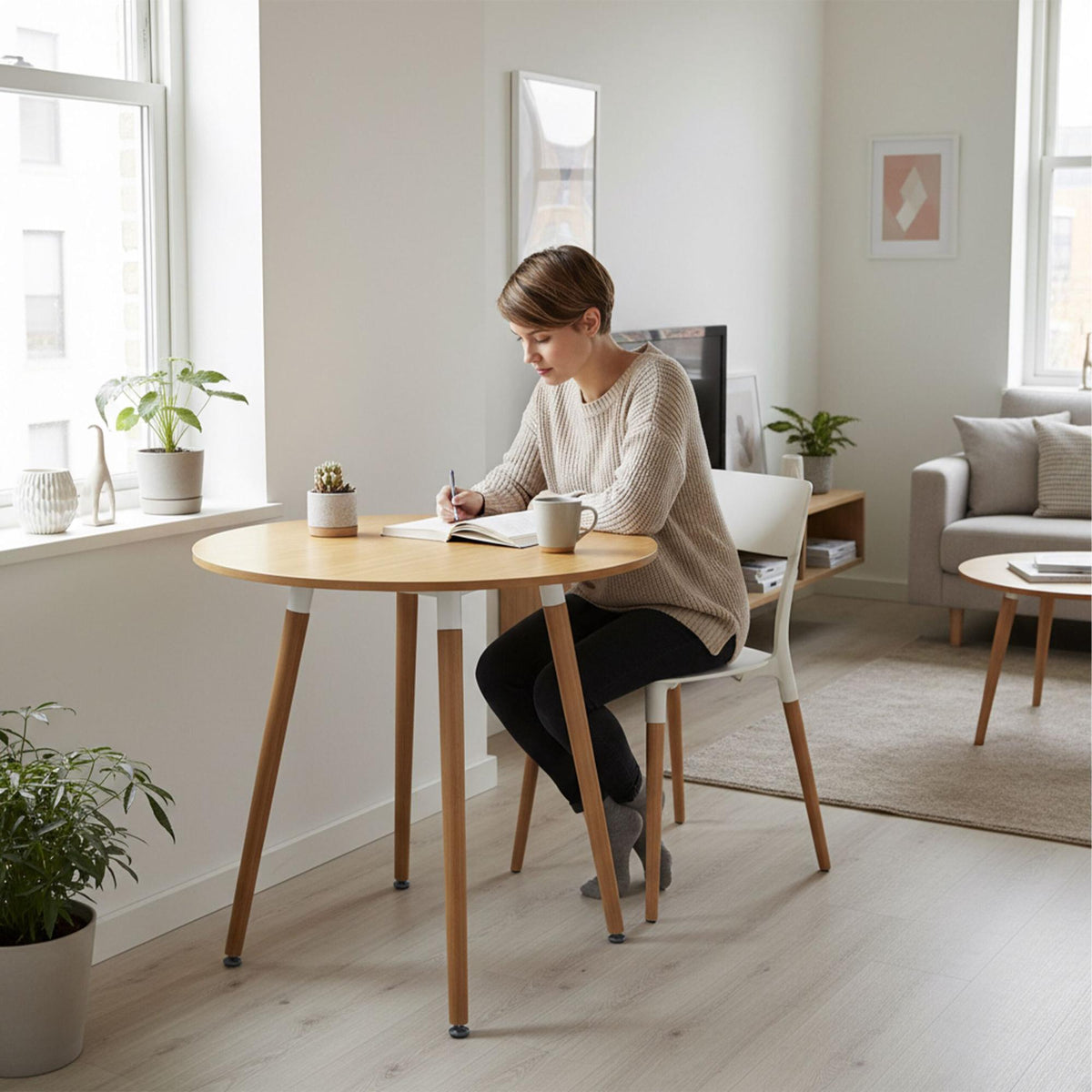 Round Dining Table with Bamboo Legs – Seats 4