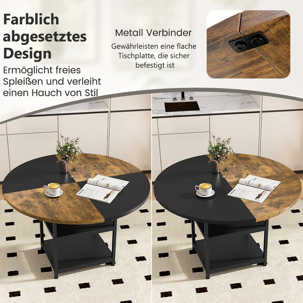 Round Dining Table with Storage, 120cm, Metal Frame