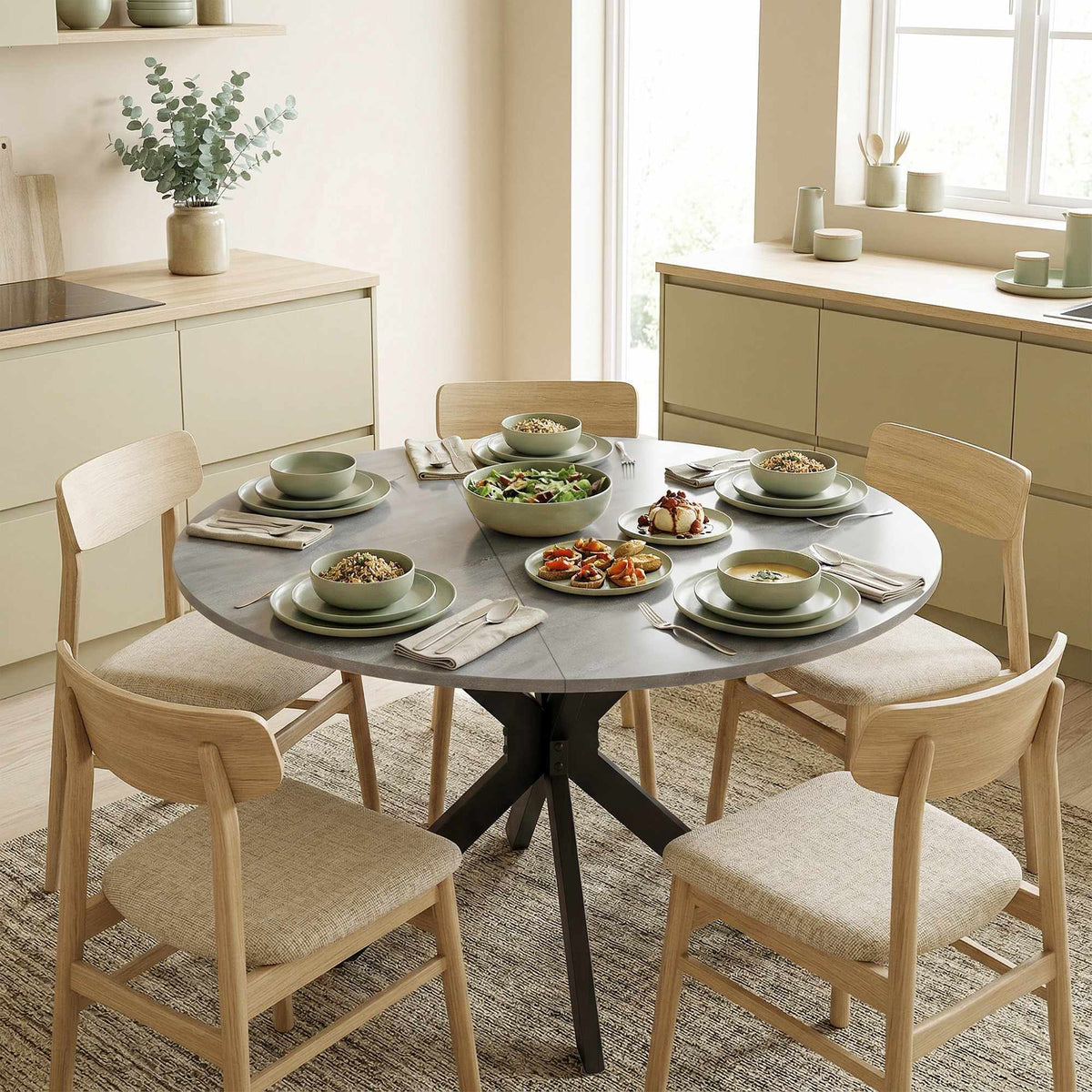 Round Folding Dining Table for 2-6, Cement Grey MDF