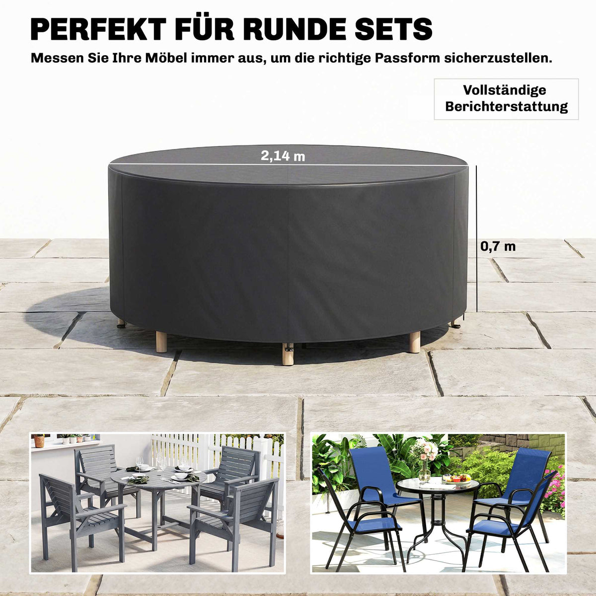 Round Garden Furniture Cover, Waterproof, 420D Oxford, Black